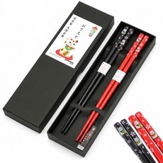 일본산 젓가락 - 프리미엄 재사용 가능한 세트 2쌍 재미있는 스시 롤 디자인 래커 처리된 나무 찹 스틱 선물 상자 (스시 레드 및 블랙) 262442, 마네키네코 레드 및 블랙