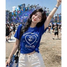 비토샵 여성용 큐피트 프린팅 기본 반팔티 워터밤 페스티벌룩 여름필수템