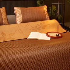 夏季雙面藤席涼蓆可摺疊草蓆裸睡冰絲席子家用, 雙面深色步步高 單席