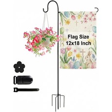 셰퍼드 후크 홀더가 있는 ESTTOP 헤비 듀티 가든 플래그 스탠드 - 12x18 및 스트링 라이트 내후성 야외 잔디 파티오 마당 장식을 위한 견고한 금속 프레임