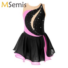 키즈 여자 라인 석 피겨 스케이팅 드레스 민소매 할로우 백 쉬폰 경쟁 의상 성능 발레 드림 투투 201898