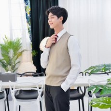 교복몰 보풀방지 베이지블랙라인 교복조끼 공용