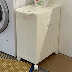 DOUBA 奶油簡約收納筐帶輪, 奶油白, 1個