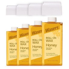 Waxers 롤온 왁스 리필 제모용 알로에 베라 가정용 롤러 왁싱 카트리지 민감한 피부용 제모 소프트 다리 팔 및 바디용 150.3g(5.3온스) 150g 4팩 200293, Honey Refill