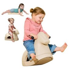 Nuby Rock n Ride 어린이용 흔들말 - 실내 및 실외 놀이용 타기 바위 스쿠트 장난감 균형 협응 발달 12+ 개월 그린 호스, 베이지색