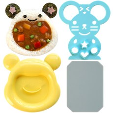 [국내산] 카레밥만들기 세트(동물모양 밥틀+컷팅틀+컷팅 실리콘매트), 1세트, 노랑