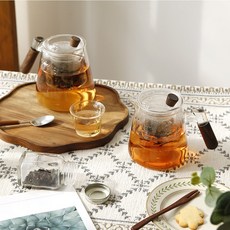 내열 유리 우드 손잡이 티팟 차주전자, 1개, 550ml, 브라운