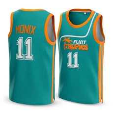 UNLC Flint Tropics Ed Monix #11 Semi Pro 90년대 힙합 의류 파티 남성용 농구 저지 그린 화이트 S-5XL 초록색. S