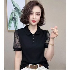 여름용 빅사이즈 t 여성용 반팔 셔츠2026신상 루즈핏 슬림핏 칼라 프린트 상의 칼라 스웨트셔츠