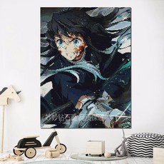 귀멸의 칼날 보석십자수 집콕 수공예 공예 보석 캐릭터 캔버스 어린이 만들기 카마도 탄지로, 1개, 풀 다이아몬드 프레임리스 30x40cm