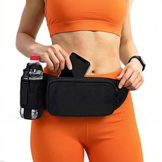 러닝벨트 힙색 방수 초경량 흔들림방지 물병수납 아웃도어 등산 남녀공용, 블랙, 1개