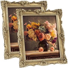 Eletecpro 12.7x17.8cm5x7인치 빈티지 사진 액자 실제 유리 커버 화려한 앤티크 프레임 테이블 탑 또는 벽걸이용 디스플레이 그림 164010, 2팩, 8x10 inch, 골드