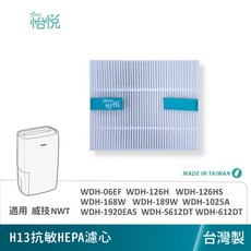 怡悅 適用威技 WDH-06EF WDH-126H WDH-126HS WDH-168W WDH-189W WDH-1025A WDH-1920EAS WDH-S612DT WDH-612DT 除濕機濾網, 1個, 抗敏HEPA濾心