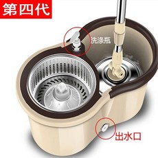 不銹鋼雙動免手洗家用懶人拖把自動甩水拖把帶水桶, 1個, 第四代 卡其色+2頭