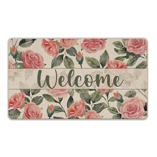 Livcoz 빈티지 로즈 플라워 웰컴 현관 매트 꽃 식물 장식 도어매트 미끄럼 방지 바닥 입구 러그 농가 로우 프로파일 실내 실외 가정 주방 43.2 x 73.7cm(17, Livcoz 빈티지 로즈 플라워 웰컴 현관 매트, 꽃