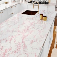 Yullpaper 방수 핑크 대리석 접촉 용지 필 앤 스틱 블러쉬 화강암 벽지 자체 접착 비닐 조리대 광택 주방용 39.7 x 294.7cm(15.7 11 202080