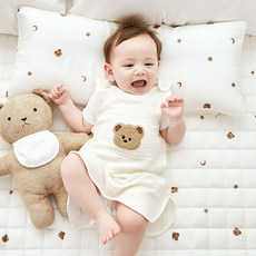 헬로미니미 돌 아기베개 신생아베개 와이드 롱롱 태열베개, 곰자수 롱롱베개커버(단품)
