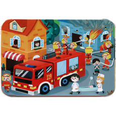 卡通拼圖 兒童益智玩具 趣味拼圖 鐵盒裝, 【100片】消防車, 1個, 100片