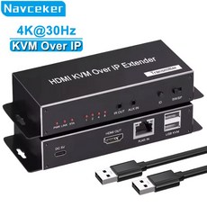 IP RJ45 이더넷 Cat6e/6 케이블을 통한 4K 200M HDMI KVM 익스텐더 USB 송신기 키트 지원 마우스 키보드, 01 One TX and one RX, UK Power Plug