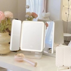 Maxestron 메이크업 거울 LED 접이식 터치 무선 3색광 화장대 조명 충전식, 화이트