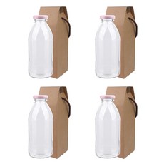 가인글로벌 밀크티500 유리병 핑크캡 + 포장박스 세트, 4세트, 500ml