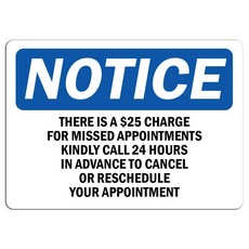 Cortan360 Notice - $25 Missed Appointment Charge Sign | 8\" Vinyl Safety Sign Blue Minimalist Sty