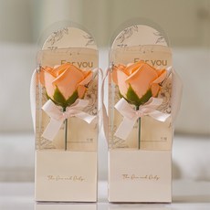 BeautifulDecoSense 單支玫瑰感謝卡香皂花 2件組, 蜜桃色, 2個