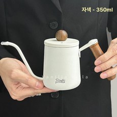 캠핑 커피 드립 주전자 휴대용 드립세트 핸드드립세트 포트, 화이트 우드 핸들 커피 컬러 350ml, 1개, 1L