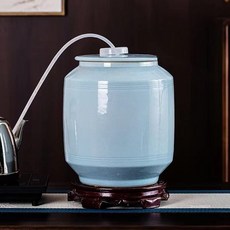 陶瓷儲水桶 帶自動上水罐 浮球閥 家用泡茶 儲水壺, 1個, 開片藍15斤【7.5升】抽水款 送d, 7.5升