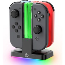 9개의 RGB 조명 모드가 있는 SW 1 모델용 스위치 조이콘 충전기 LED 표시등이 컨트롤러 스탠드 4개의 충전을 위한 충전 도크 스테이션, Switch 1 Model, Black