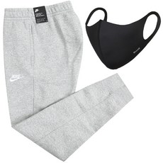 NIKE 鬆緊綁帶內刷毛刺繡運動長褲 灰色+口罩