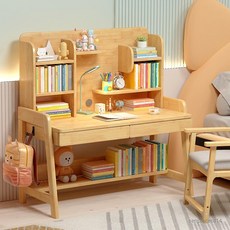 實木兒童學習桌椅套裝，可調節升降，簡約風格，小學生書桌家用寫字檯, 原木色單桌,80x60x135cm