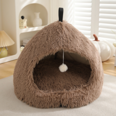 寵物窩 絨毛保暖 深度睡眠 寵物用品, M31—S碼45X45X38CM, 卡其色