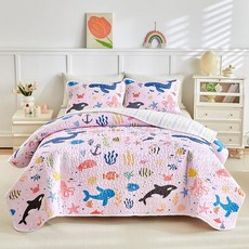 Joyreap 여아용 퀸 사이즈 퀼트 세트 옐로우 플라워 패치워크 디자인 부드럽고 아늑한 극세사 퀼트 3개 사계절용 침대보 침대 커버 - 228.6 x 228.6cm90