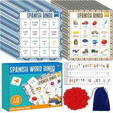 해외 SpriteGru 알파벳 및 CVC 빙고 게임 보드 ABC 글자 12개 단어 음성 인식 조기 교육 학습 장난감 - 만 4세 이상 교실 가정에서 사용하기에 적합 미국매장정품, 25 Pcs Spanish Bingo Game.