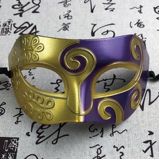 派對面具 王子麵具中國古風半臉 帥氣化妝舞會 舞臺表演萬聖節眼罩道具, 金加紫, 1個