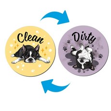 WIRESTER 8.9cm(3.5인치) 식기세척기 클린 더티 플립 사인 양면 장식 주방 식기 세척기 세탁기 블루 바다 거북, 보스턴 테리어 강아지 누워 올려다 보기