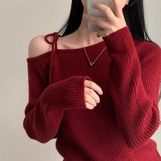韓版氣質斜肩露肩顯瘦針織上衣 毛衣 長袖上衣 女裝 衣服 發熱衣 保暖上衣 冬裝 過年女裝【W521】