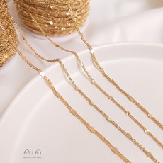 Ala 14K包金保色圓片太陽花鏈條, 1個, 压扁亮面圆形1.5mm十字链 1米