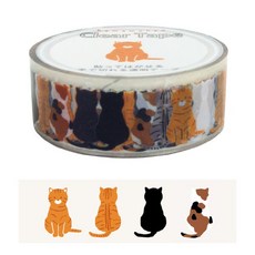 莫莫日貨日本製濱文樣PET透明膠帶 坐姿貓款 日本原裝進口 手帳裝飾 DIY膠帶, 1個