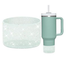 WUQID 보호용 블링 실리콘 부츠 슬리브 Stanley 텀블러 591.5~1.2L(20~40온스) 및 하이드로 플라스크 병 354.9ml(12온스~24온스)와 호환 글리터, 반투명 말차 크림