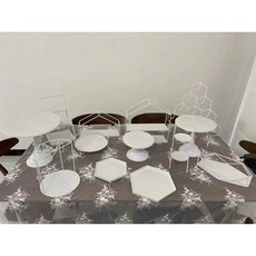 白色婚禮甜品臺擺件點心架 多層生日蛋糕架 冷餐茶歇擺臺, 1個, 13件套白色-2