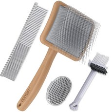 반려견용 코지 기프트 슬라이커 브러시 4PCS- 래지 개 그루밍 키트 털이 있는 디탱글 빗이 포함된 골드누들 라브라두들 & 푸들 매트 헤어 목욕 마사지 세트 블랙, Naturally