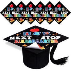 Knitgrip 24피스 졸업 캡 토퍼 공예 유치원 DIY 넥스트 스톱 스티커 장식 축하 졸업생 세트 (블랙) 114310, Knitgrip 24피스 졸업 캡 토퍼 공예 유치원 D