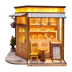 Joibabe DIY 미니어처 하우스 - LED 조명 북 누크 키트 인형의 집 키트 성인 및 청소년용 북누크 타이니 책장 3D 나무 퍼즐 가족 친구를 위한 선물 (베이커리, 베이커리