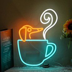 알킨 레코드 플레이어 네온사인 장식 음악 네온 라이트 레트로 리드 녹음 스튜디오 악기점 장식을 위한 컬러풀한, Dachshund In Coffee Cup