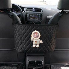 汽車收納袋 汽車座椅間儲物 網兜 可愛卡通車用置物掛袋 車內用品, 太空人黑菱格紋包兜皮款【當, 1個