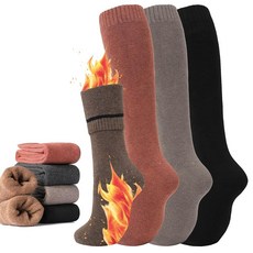 GUXIMIAR 여성용 따뜻한 무릎 높이 양말 4쌍 스키 하이킹 선물용 면 보온 양말 겨울 부츠 혼합 색상01 원사이즈 193569