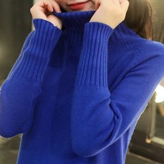 터틀넥 화이트 스웨터 여성용 바닥 셔츠 2022 년 새로운 가을과 겨울 폭발 여성 두꺼운 느슨한 내부 니트, 사파이어, 1개