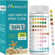 9방향 수족관 테스트 스트립 어항 및 연못용 키트 50개 빠르고 정확한 물 철 구리 나트륨 질산염 총 알칼리도 경도 무염소 pH, 9가지 방법 수족관 테스트 스트립